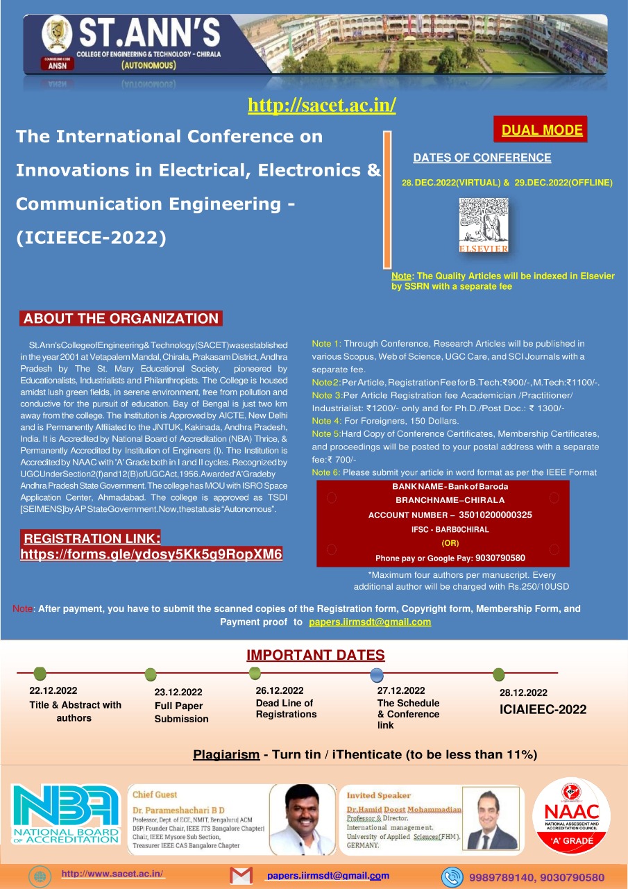 Virtual International Conference on Innovations in Electrical, Electronics and Communication Engineering - ICIEECE-2023 :: Dual Mode